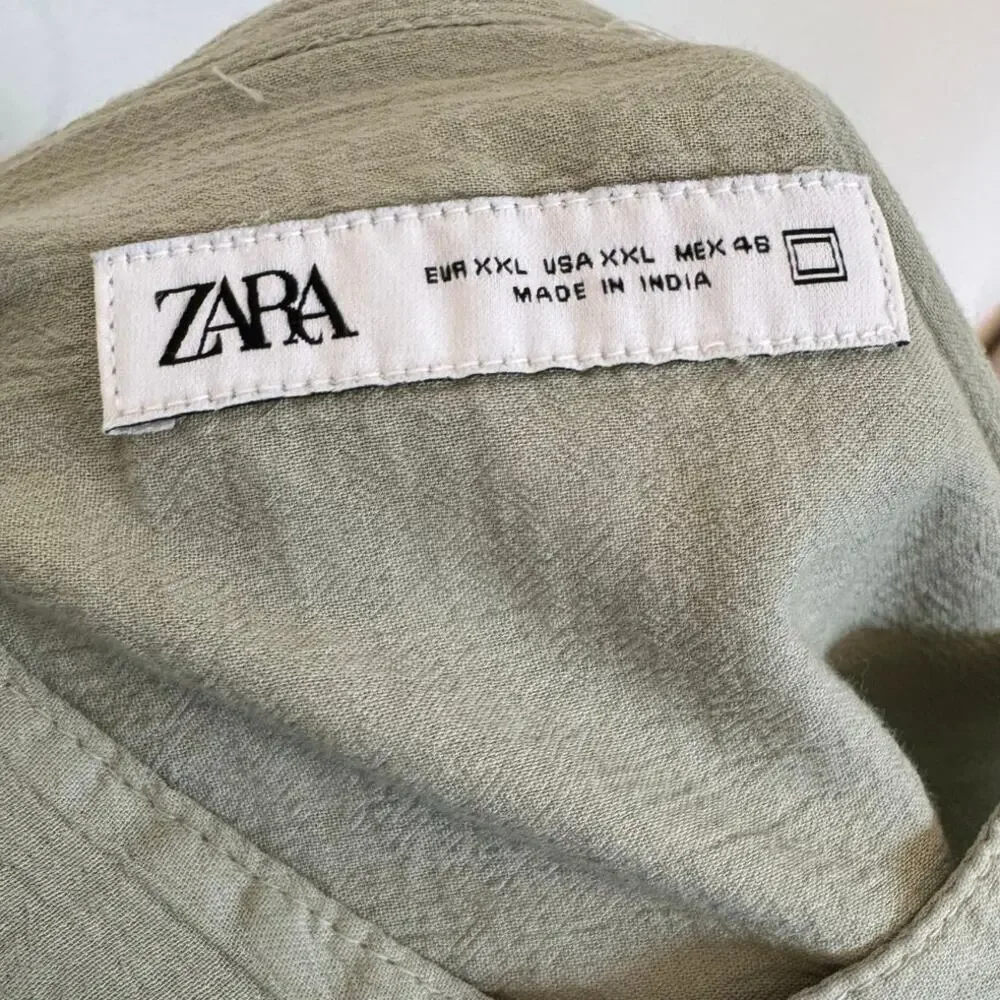 Zara Women’s XXL Sage Green Band Mandarin Collar Long Sleeve Button Front Shirt - Picture 2 of 5